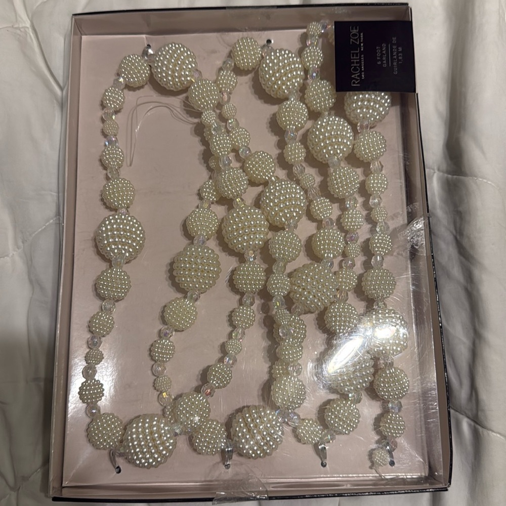 Rachel Zoe Garland Faux Pearls Iridescent Beads 6ft  Christmas Tree Holidays NEW